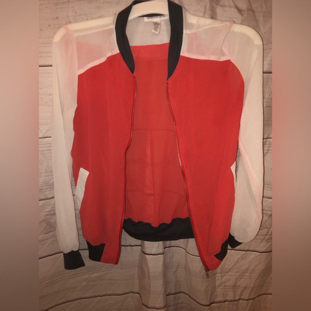 Women red white gray sweater small